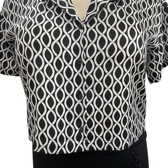 Pleione XL Geometric Print Button Front Blouse Short Sleeve Collared Shirt - Picture 8 of 9